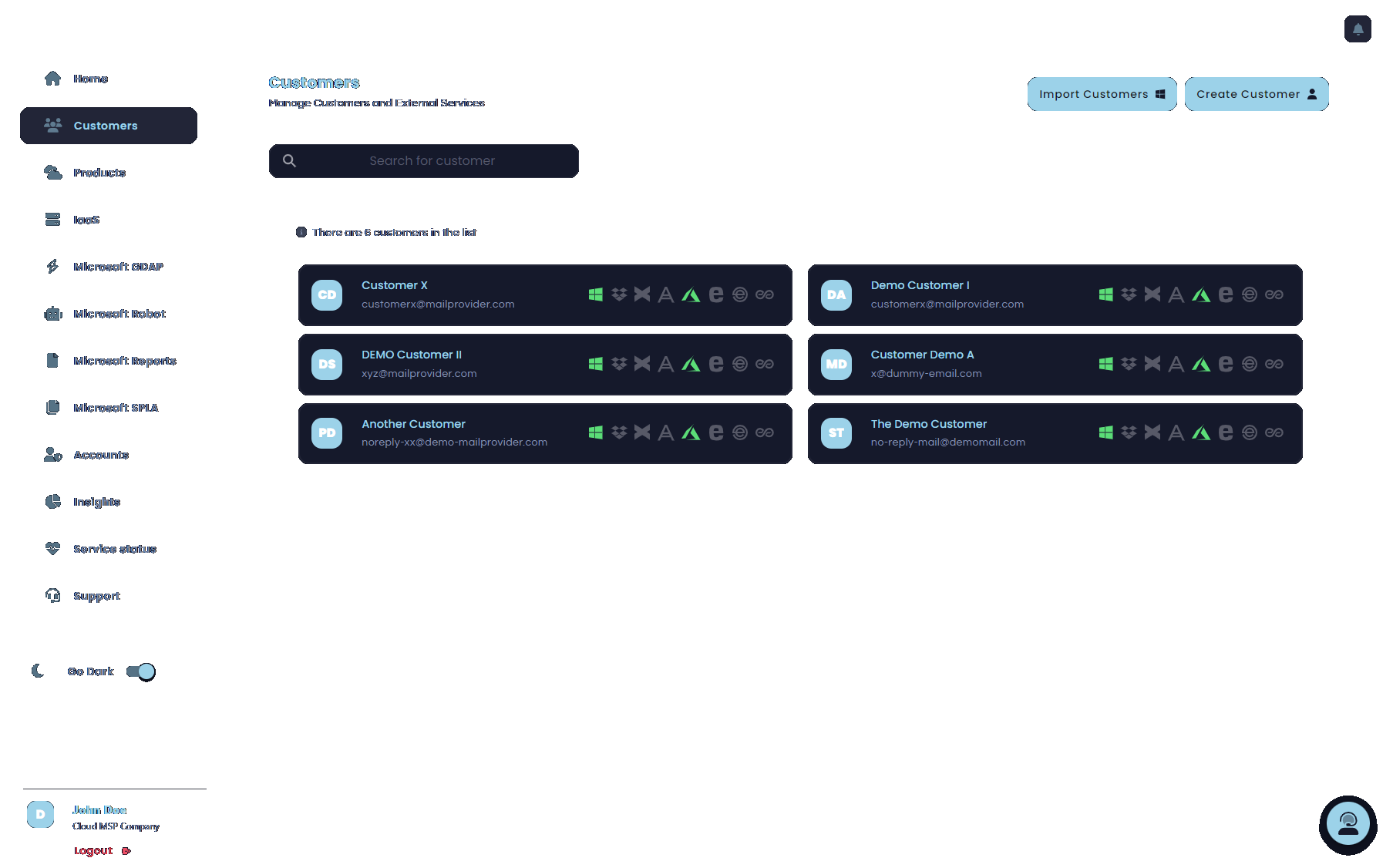 Customer List Dark